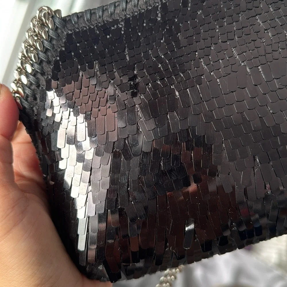 Stella McCartney Mini Falabella Sequin Shoulder Bag Black w/silver hardware NWT - Picture 11 of 14